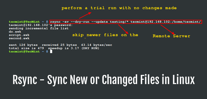 如何使用'rsync'命令同步新文件和更改的文件