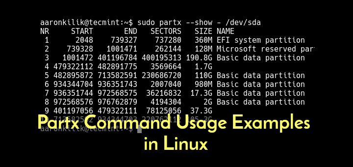 8 partx命令用法示例Linux中的示例